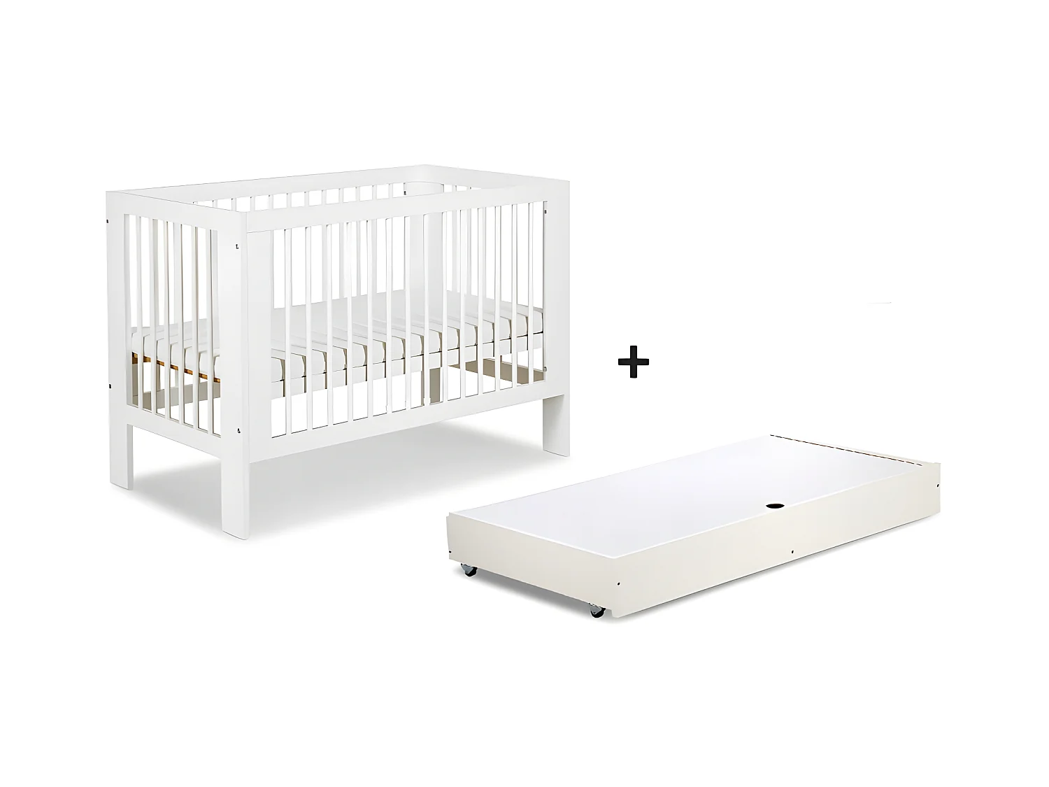 Lit bébé 120x60cm avec tiroir couleur Blanc OLIVE Lit à barreaux amovible