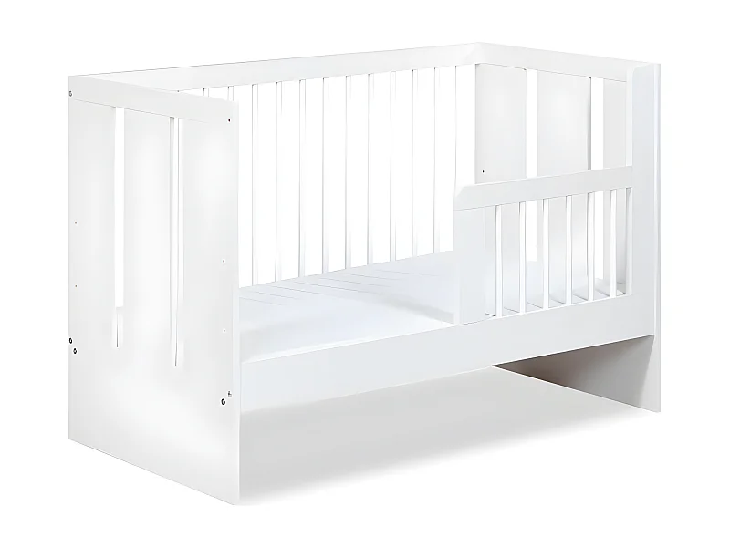 Lit bébé 120x60cm Blanc PAULA barreaux amovible et barrière de sécurité inclus