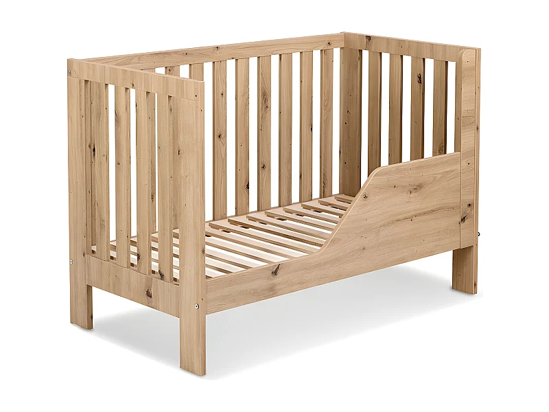 Lit bébé 120x60cm Chêne AMELIE barreaux amovible et barrière de sécurité inclus