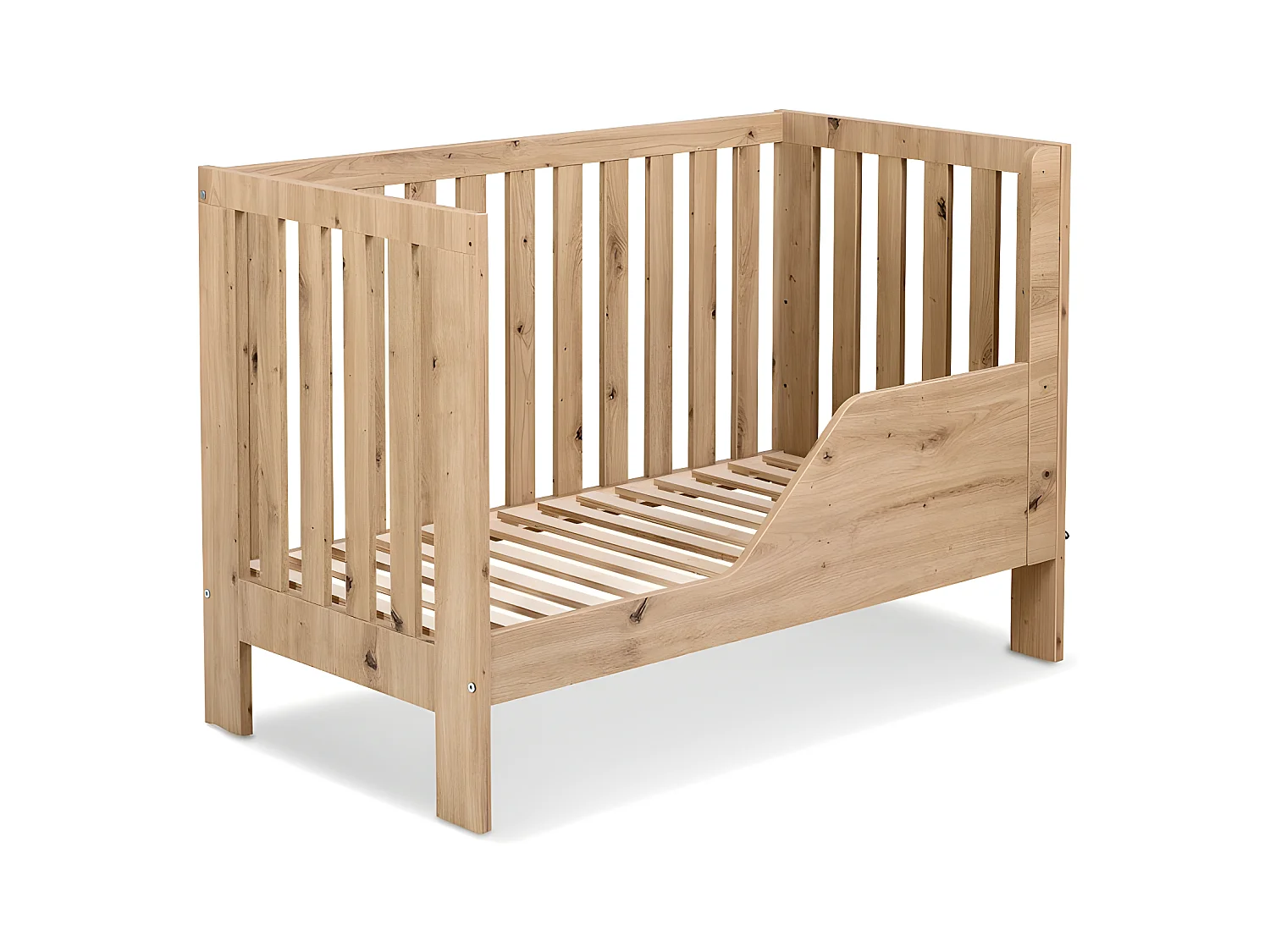 Lit bébé 120x60cm Chêne AMELIE barreaux amovible et barrière de sécurité inclus