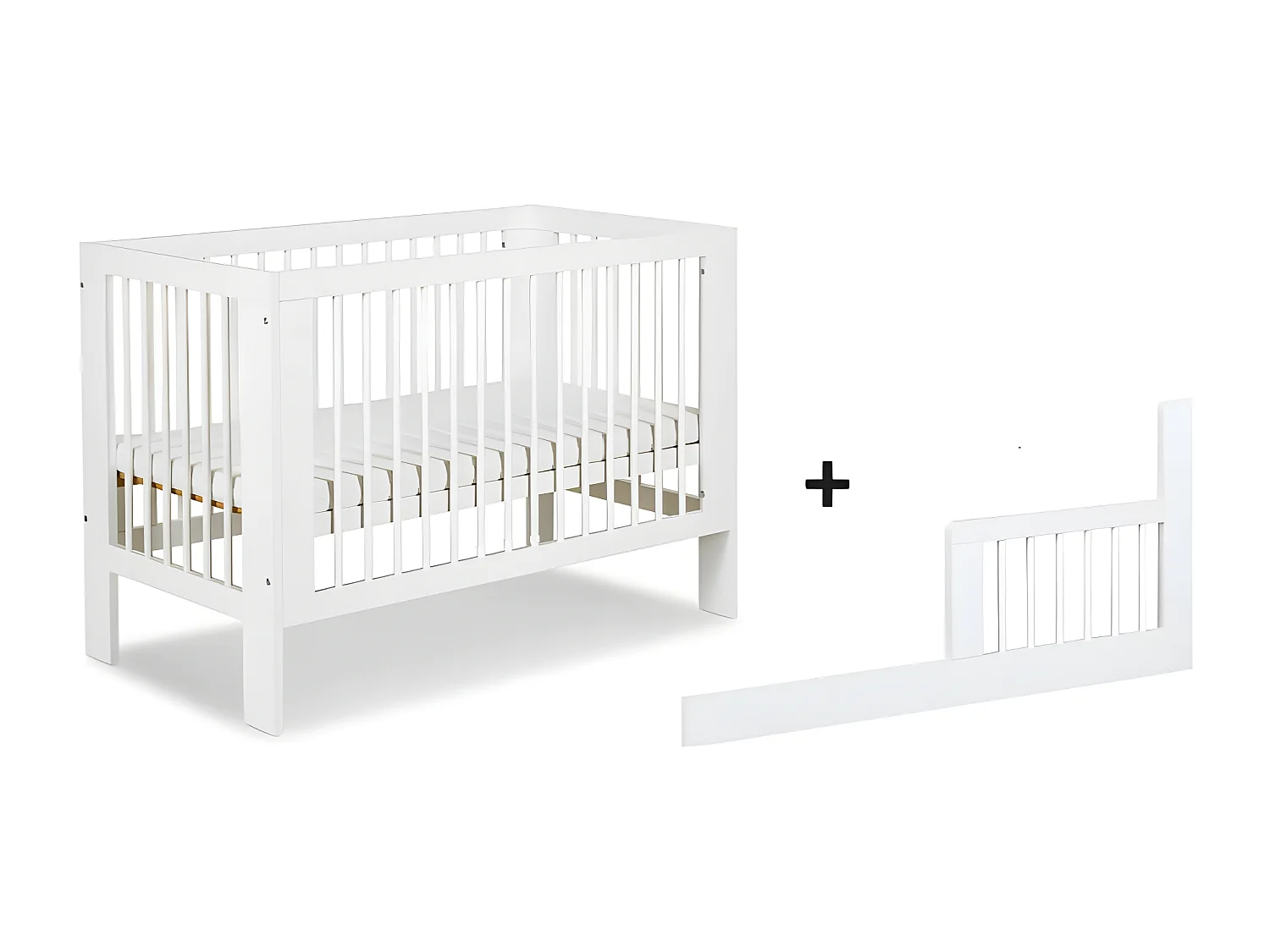 Lit bébé 120x60cm Blanc OLIVE barreaux amovible et barrière de sécurité inclus