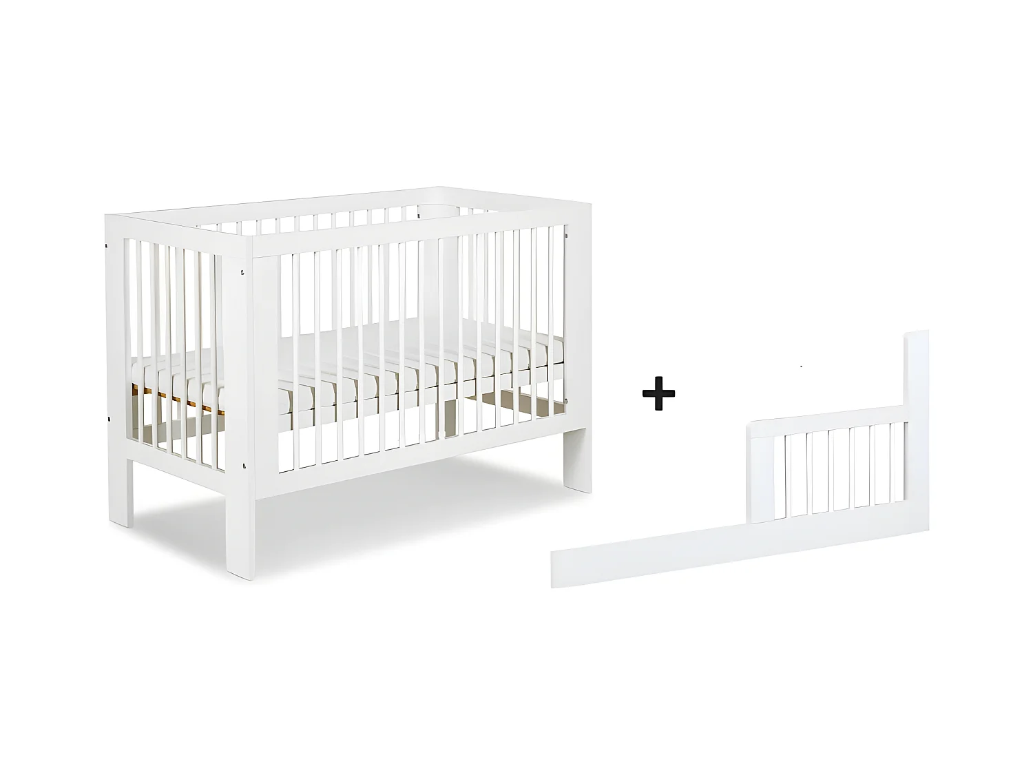 Lit bébé 120x60cm Blanc OLIVE barreaux amovible et barrière de sécurité inclus