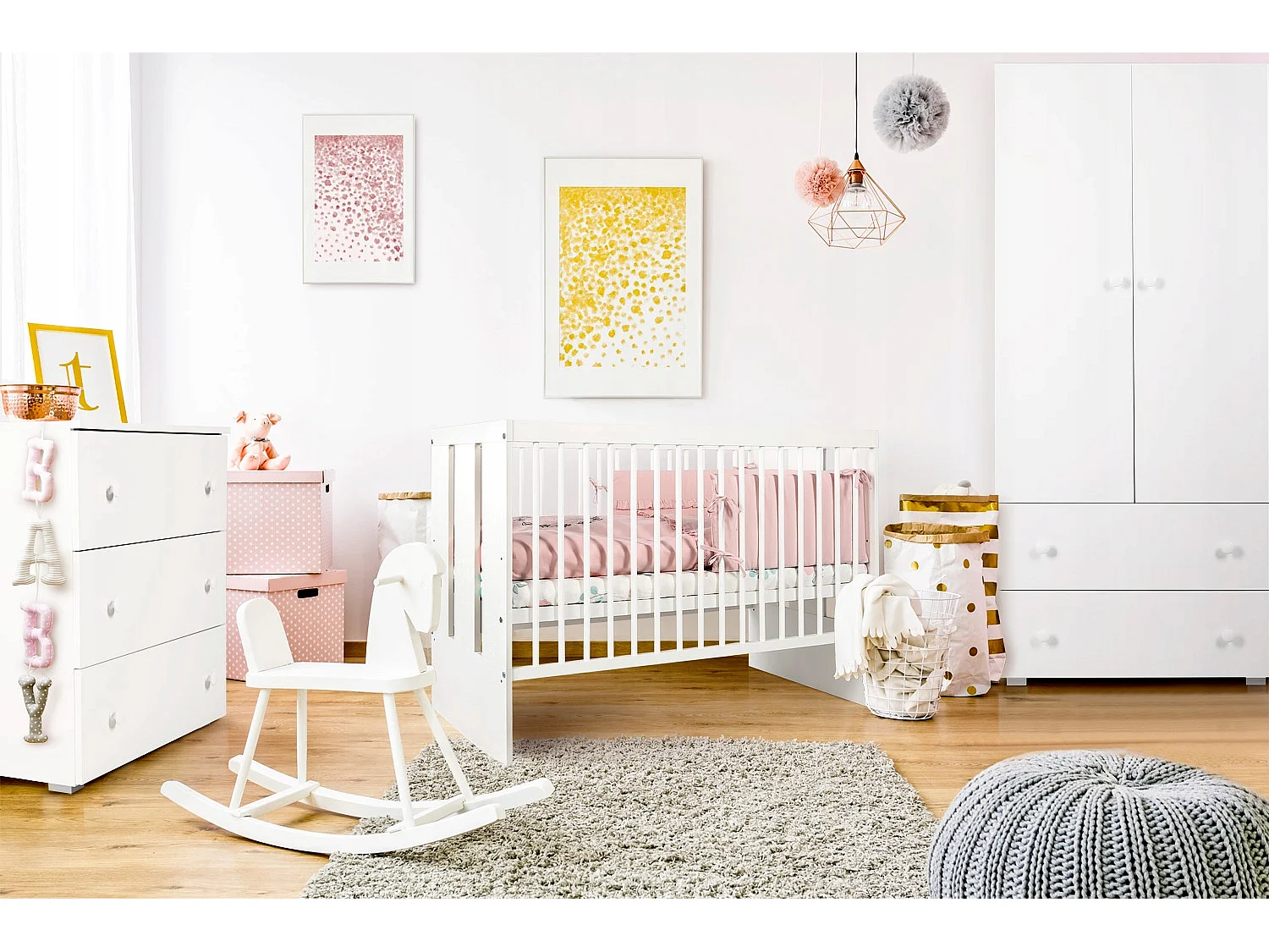 Lit bébé 120x60cm Blanc PAULA Lit à barreaux amovible