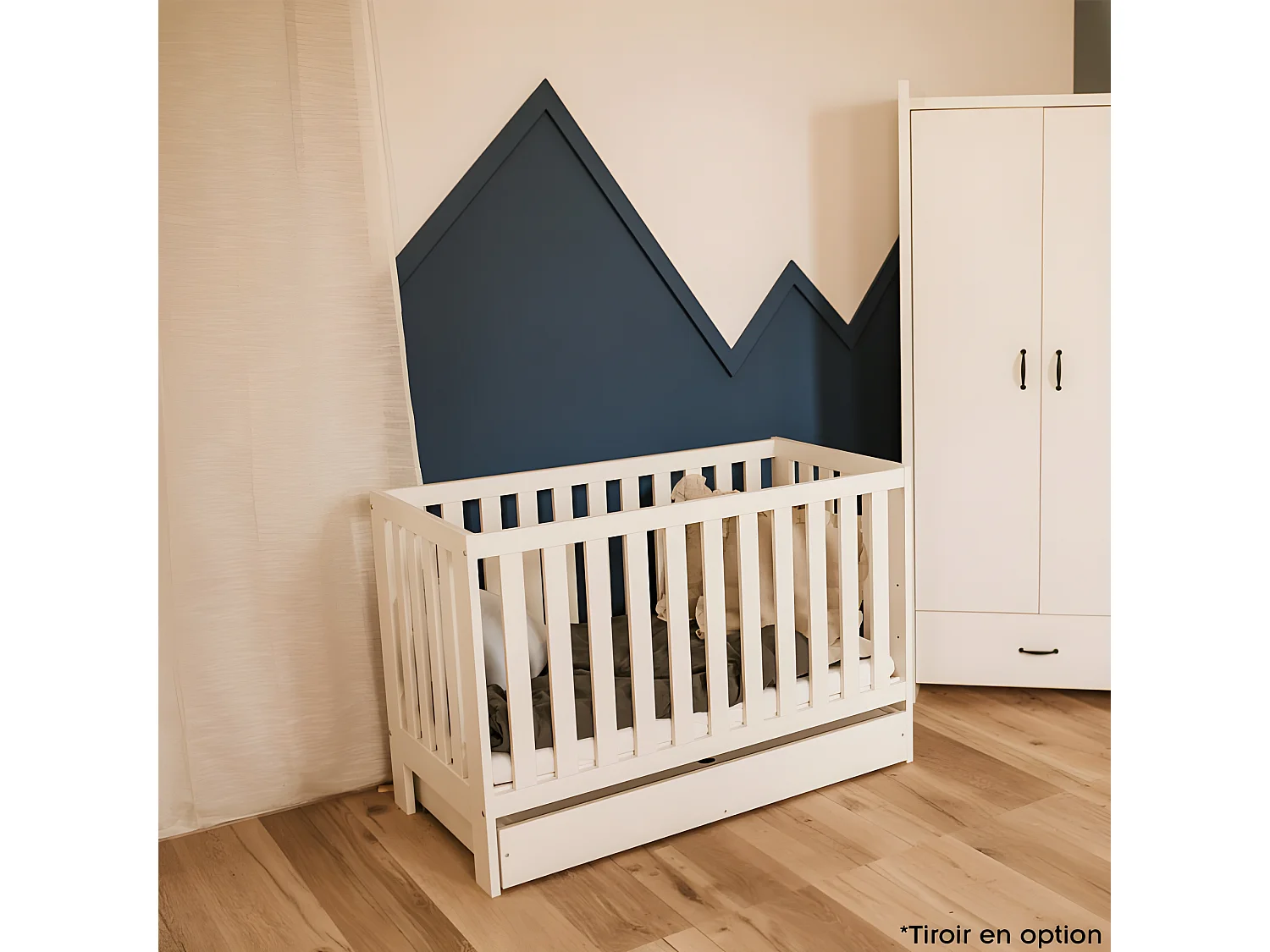 Lit bébé 120x60cm avec tiroir couleur Blanc AMELIE Lit à barreaux amovible