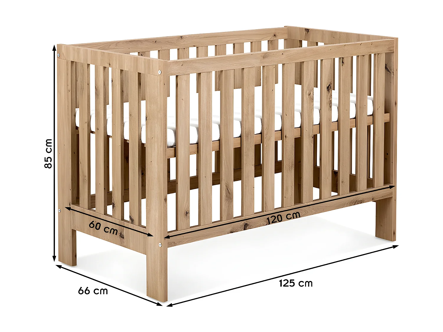 Lit bébé 120x60cm avec tiroir couleur Chêne AMELIE Lit à barreaux amovible