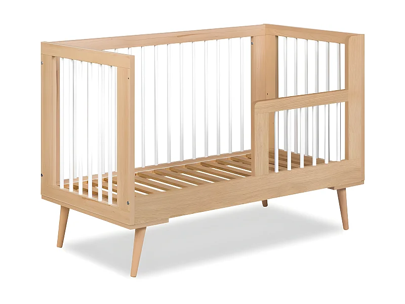 Lit bébé évolutif 120x60cm Hetre  SOPHIE barreaux amovible avec barrière inclus