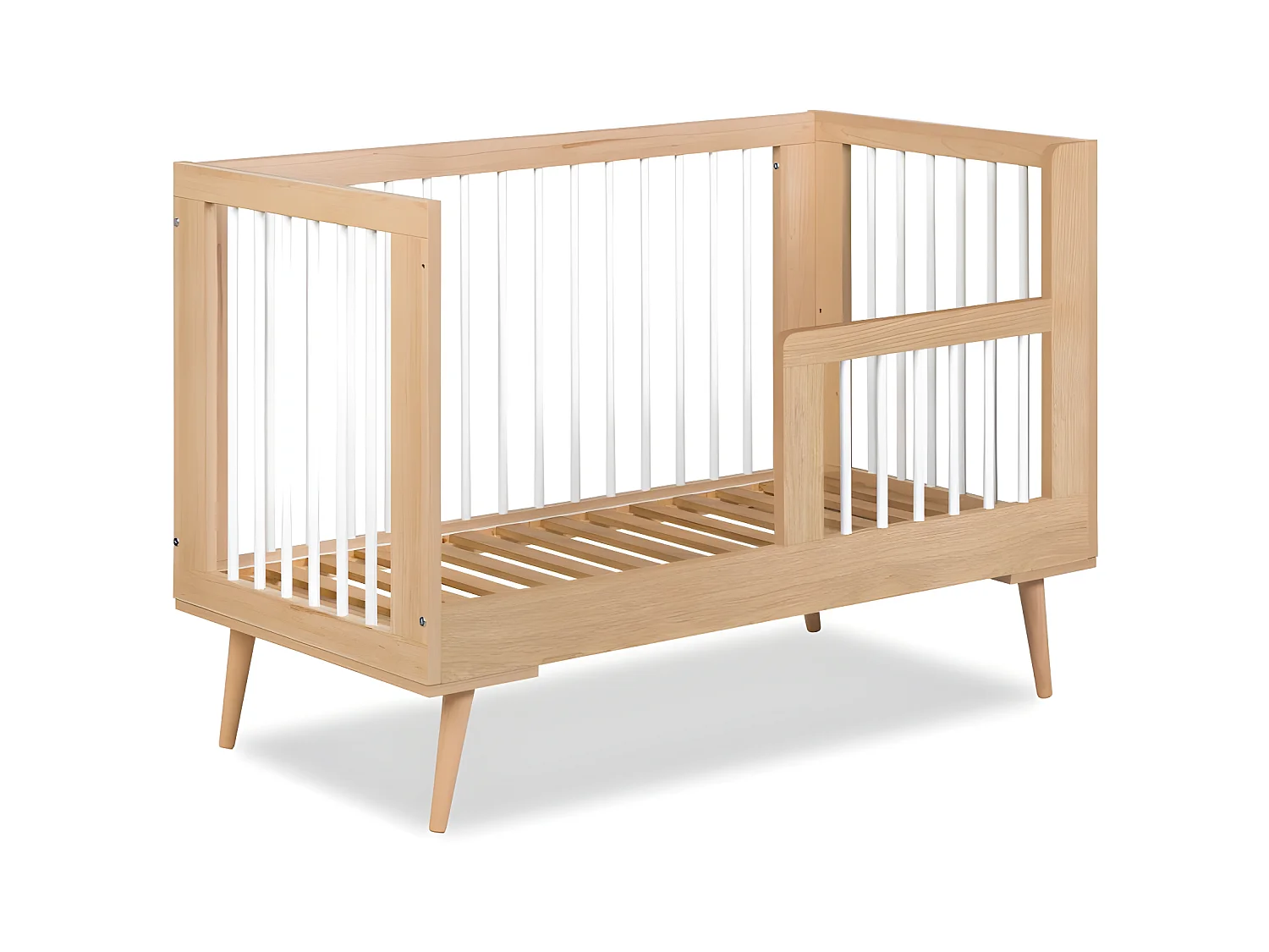 Lit bébé évolutif 120x60cm Hetre  SOPHIE barreaux amovible avec barrière inclus