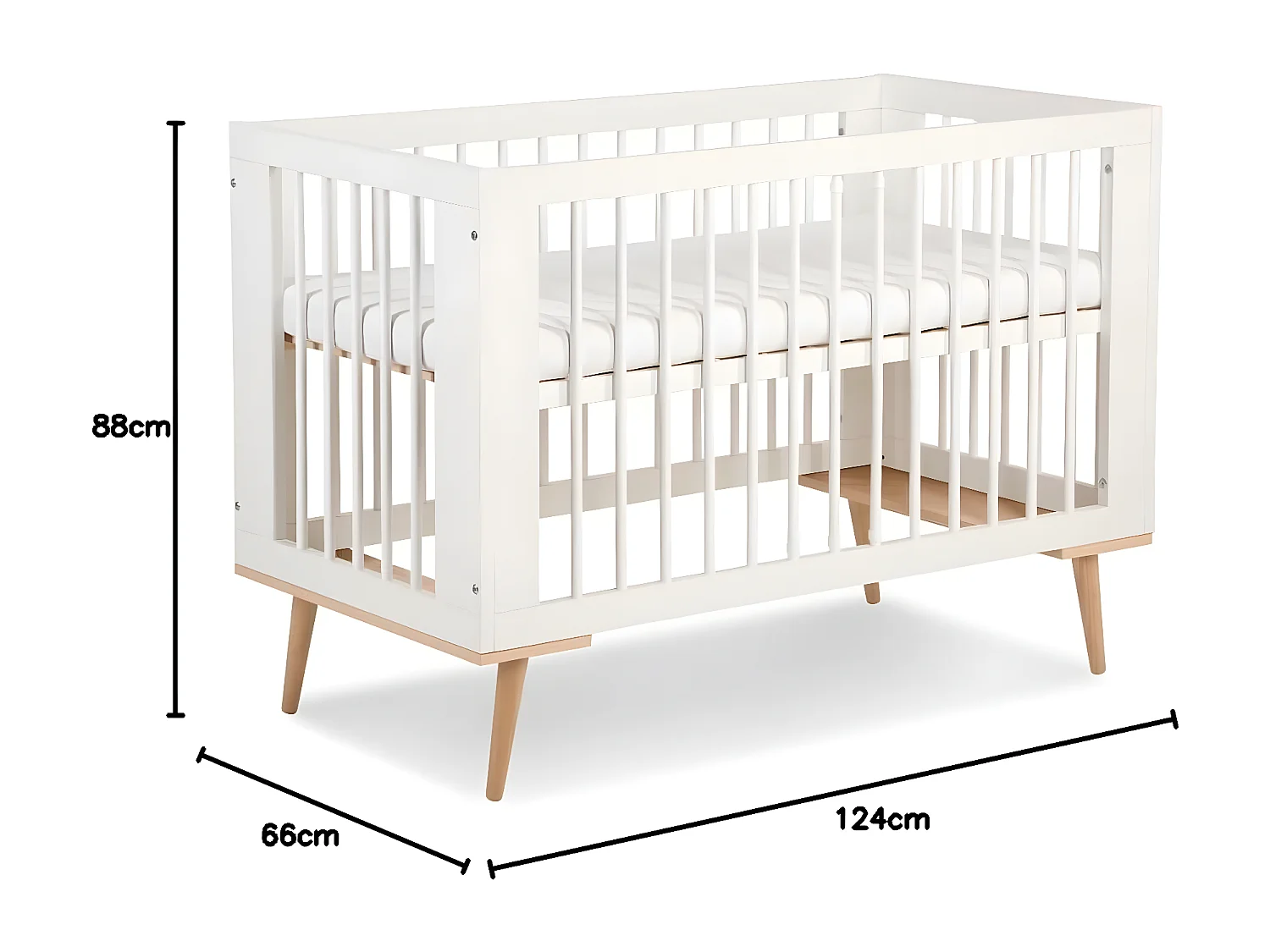 Lit bébé évolutif 120x60cm blanc SOPHIE barreaux amovible avec barrière inclus