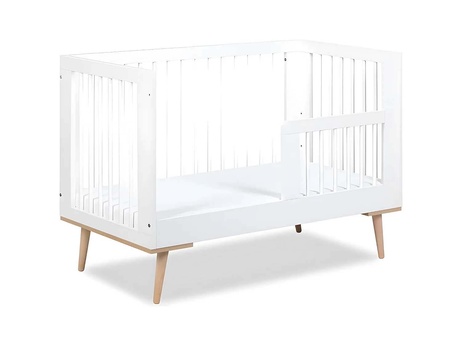 Lit bébé évolutif 120x60cm blanc SOPHIE barreaux amovible avec barrière inclus