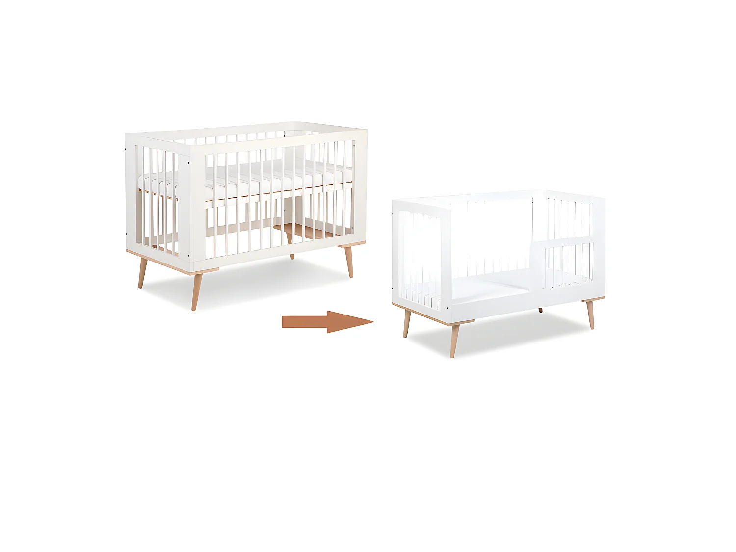 Lit bébé évolutif 120x60cm blanc SOPHIE barreaux amovible avec barrière inclus