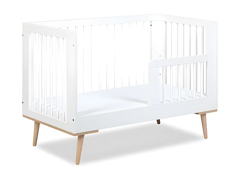 Lit bébé évolutif 120x60cm blanc SOPHIE barreaux amovible avec barrière inclus