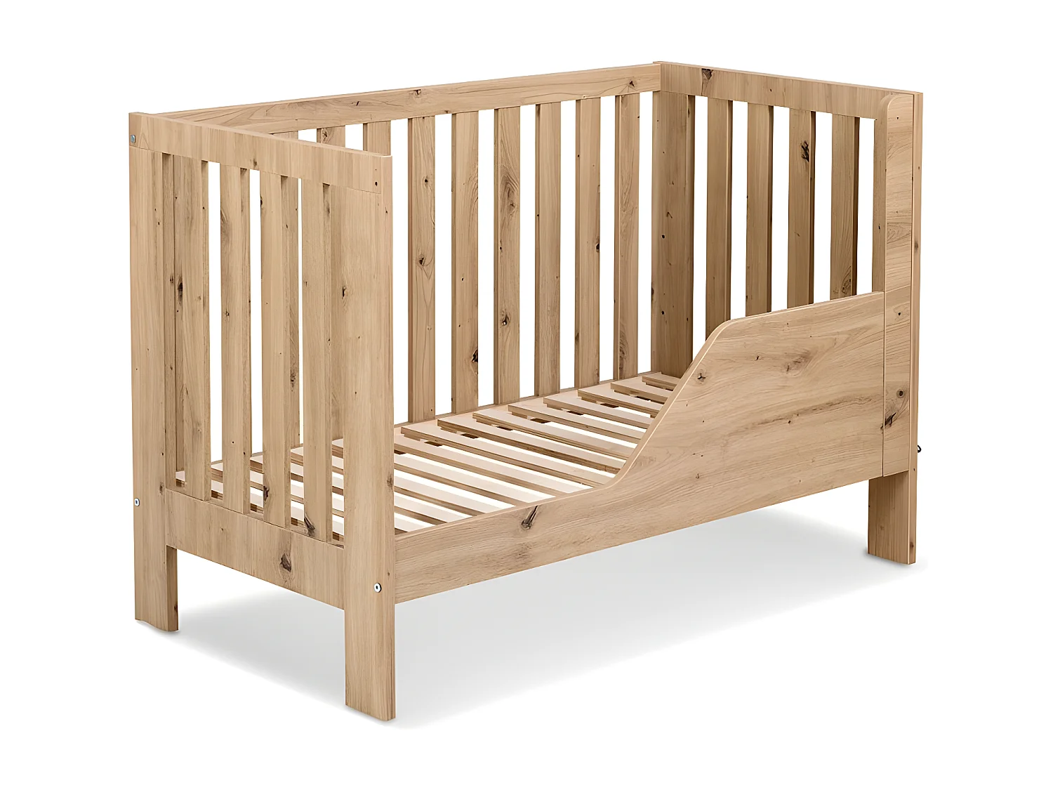 Lit bébé 120x60cm avec tiroir couleur et barrière de sécurité Chêne AMELIE Lit barreaux amovible