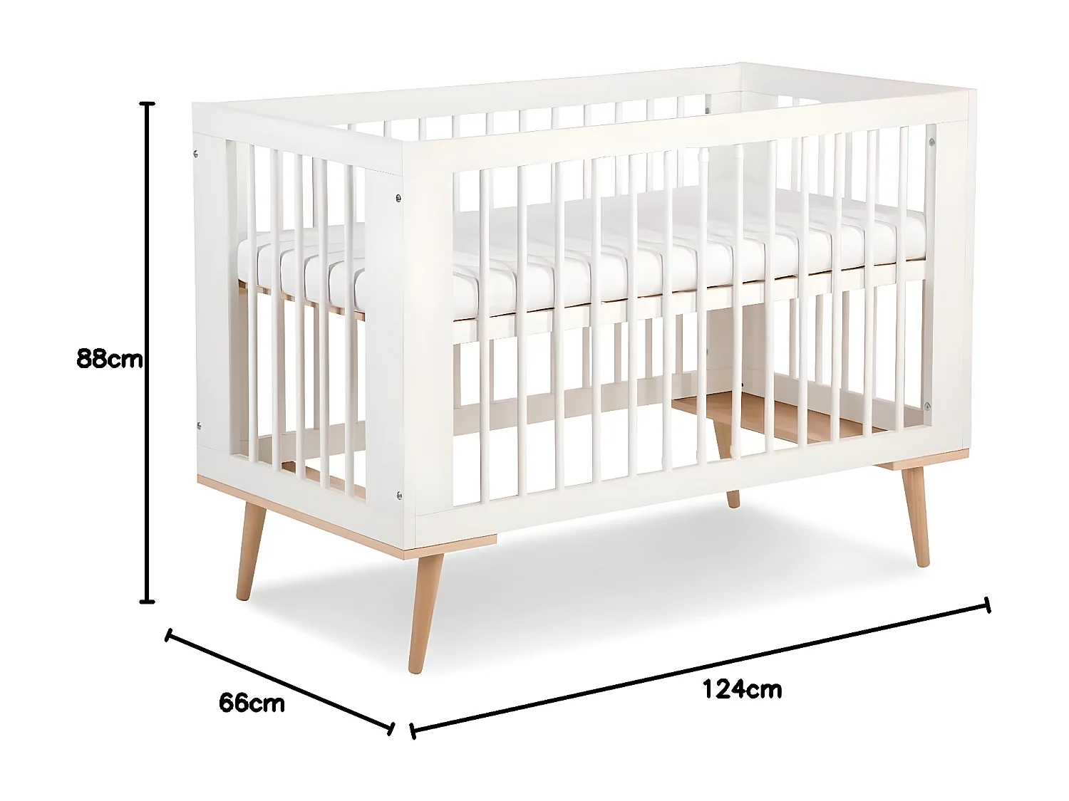 Lit bébé 120x60cm blanc SOPHIE Lit à barreaux amovible