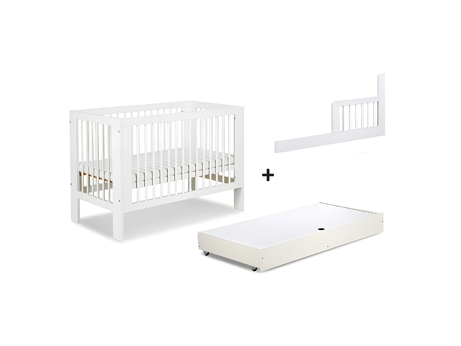 Lit bébé 120x60cm avec tiroir couleur et barrière de sécurité Blanc OLIVE Lit barreaux amovible