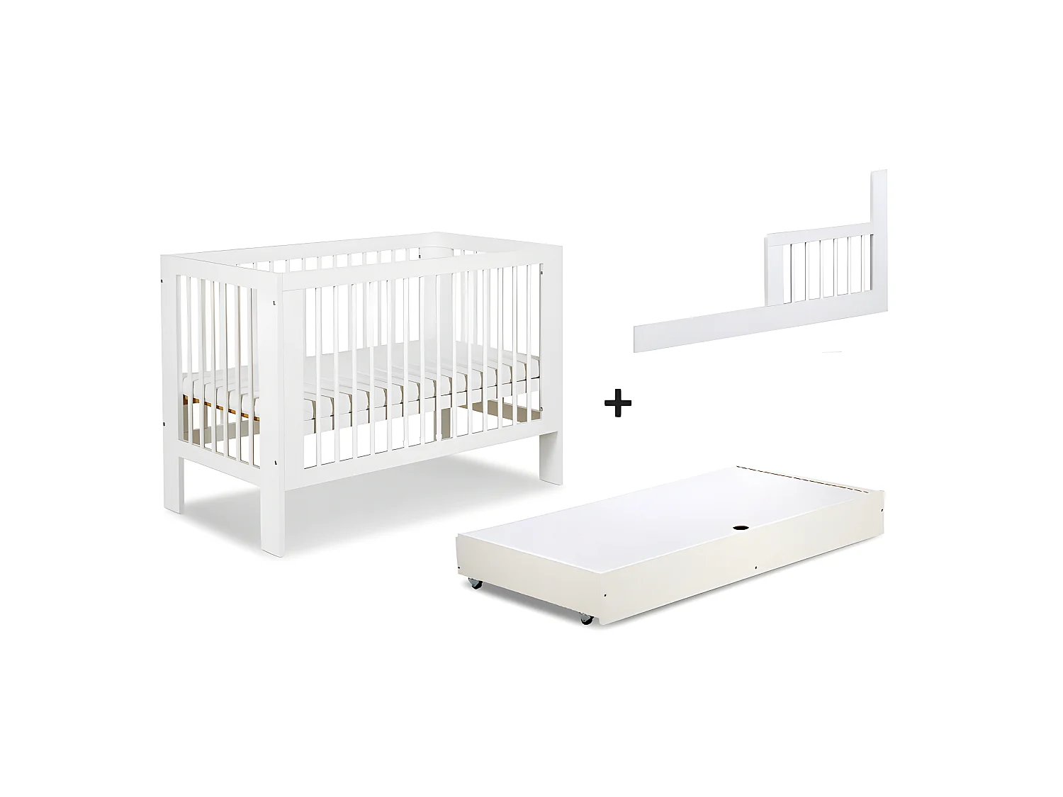 Lit bébé 120x60cm avec tiroir couleur et barrière de sécurité Blanc OLIVE Lit barreaux amovible