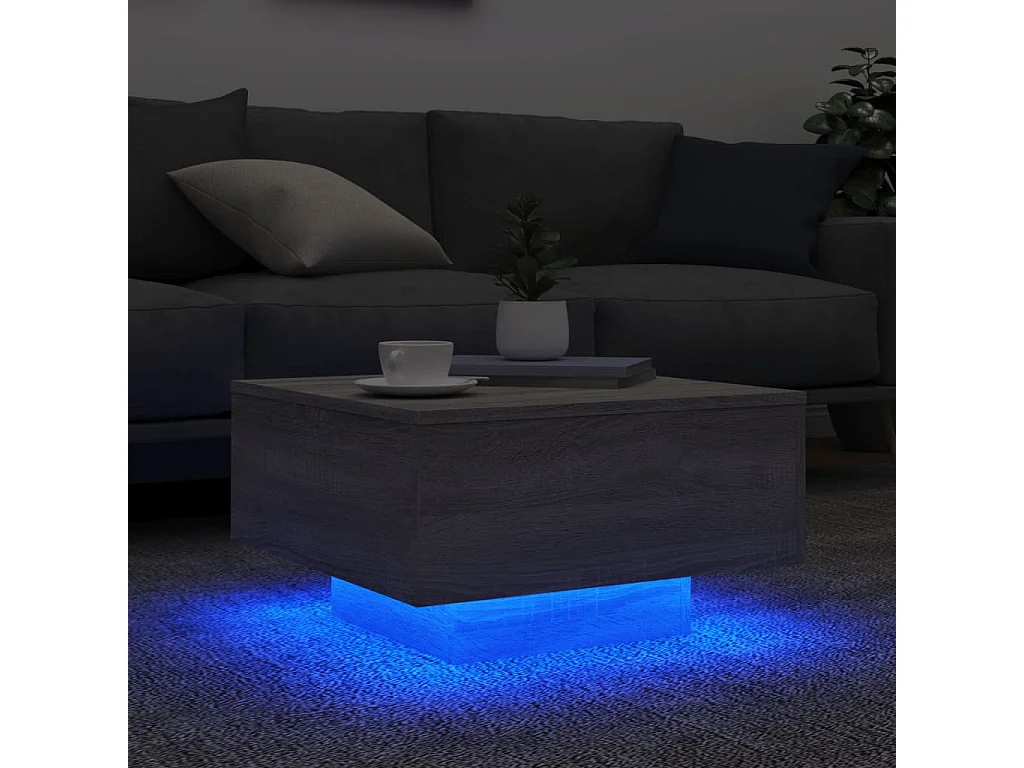 Mesa de centro con luces LED gris Sonoma 55x55x31 cm