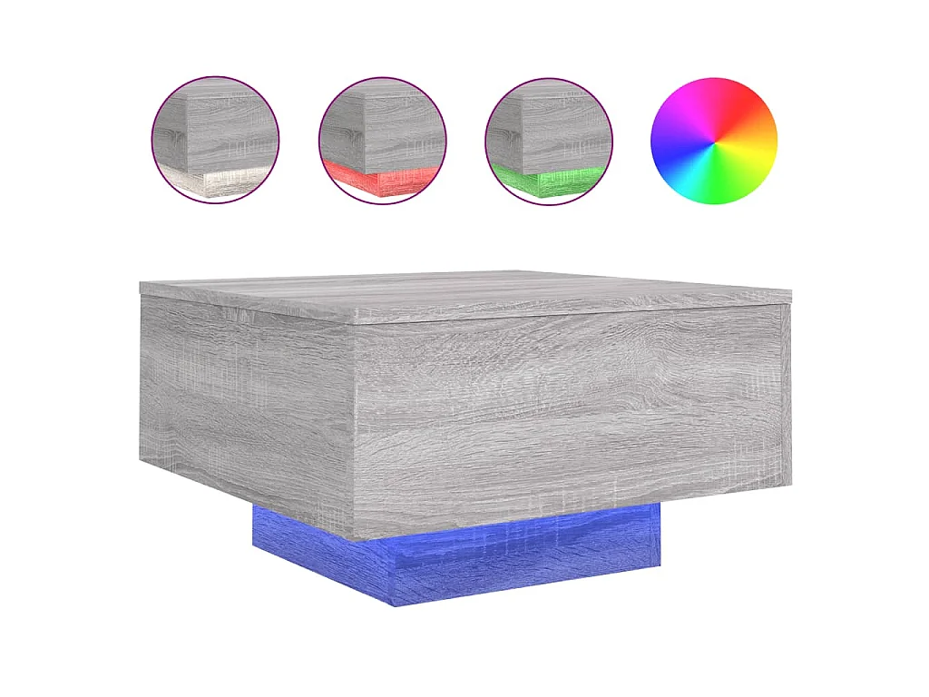 Table basse avec lumières LED sonoma gris 55x55x31 cm