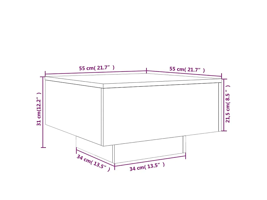 Table basse avec lumières LED sonoma gris 55x55x31 cm