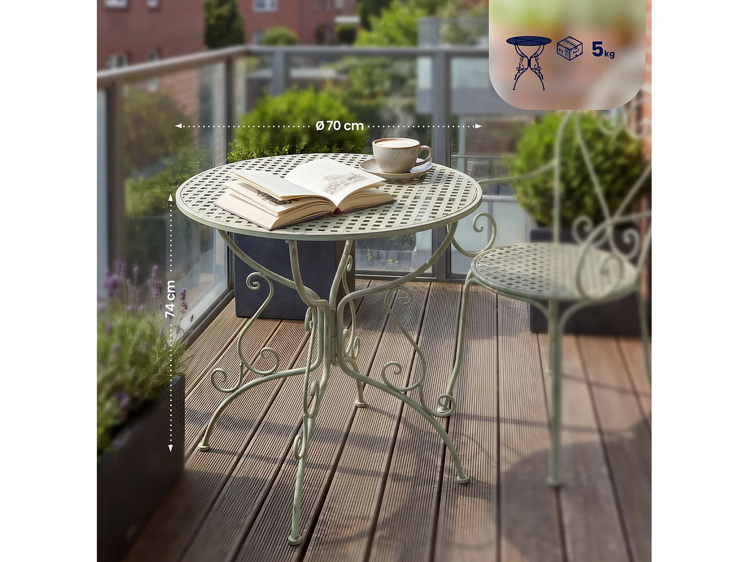 Table d'appoint de jardin - rond Ø 70 cm - Métal - Vert antique - Amanda