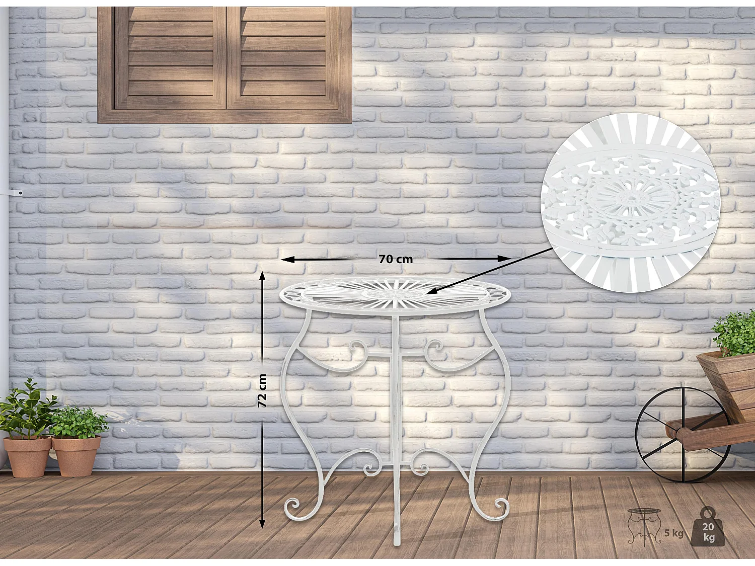 Tavolino da giardino - rotondo Ø 70 cm - Metallo - Blanc - Indra