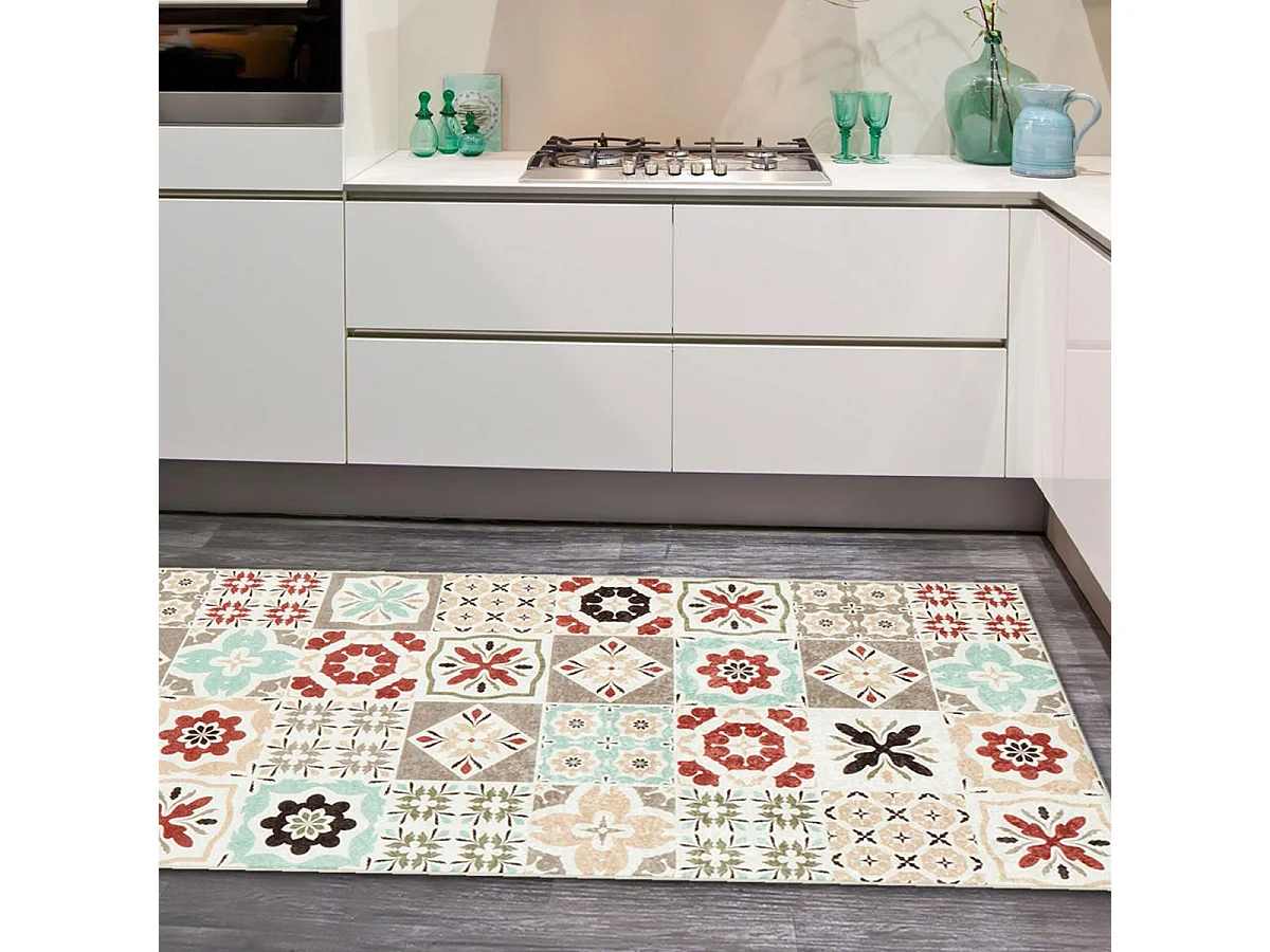 Tapis de cuisine 80x150 rouge et bleu , facile d'entretien LYN11 CAROMENT B