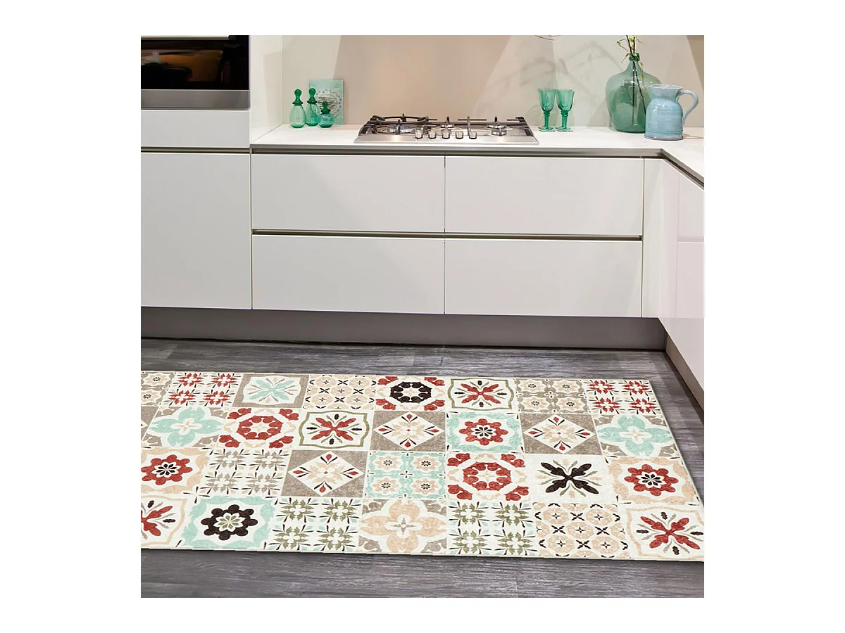 Tapis de cuisine 80x150 rouge et bleu , facile d'entretien LYN11 CAROMENT B