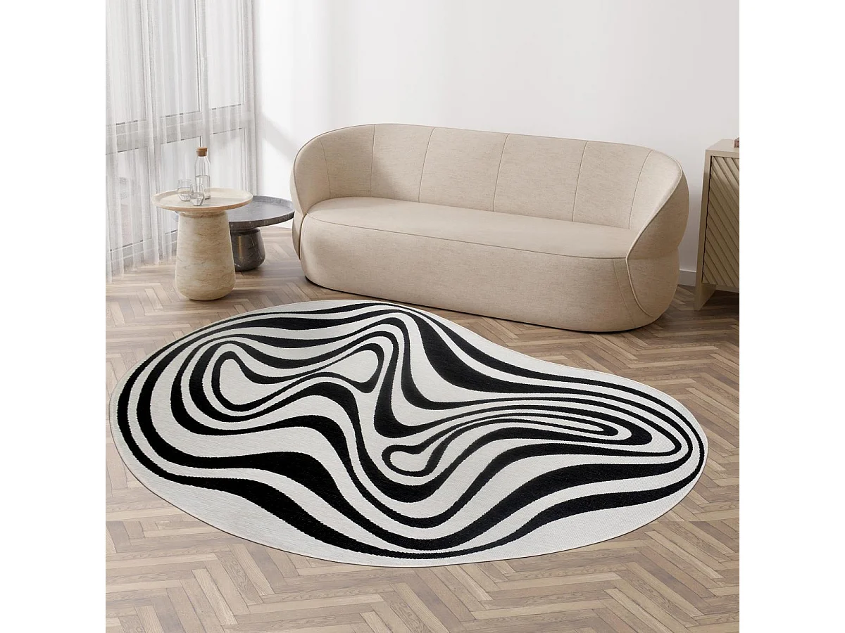 Tappeto rotondo da esterno, kilim reversibile 120x170 EX1 DALI bianco e nero