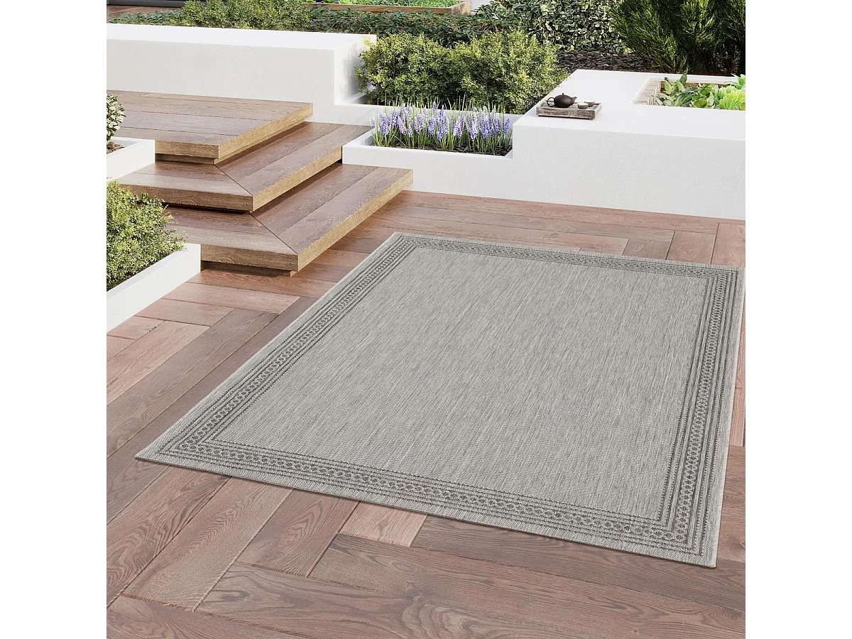 Tapis extérieur 160x213 tissé kilim gris IRISA 2