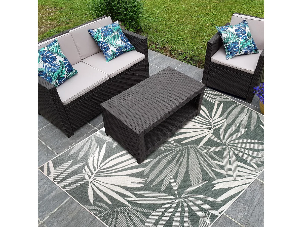 Tapis extérieur, kilim reversible 200x290 LYN2 AM REVERSIBLE vert et crème