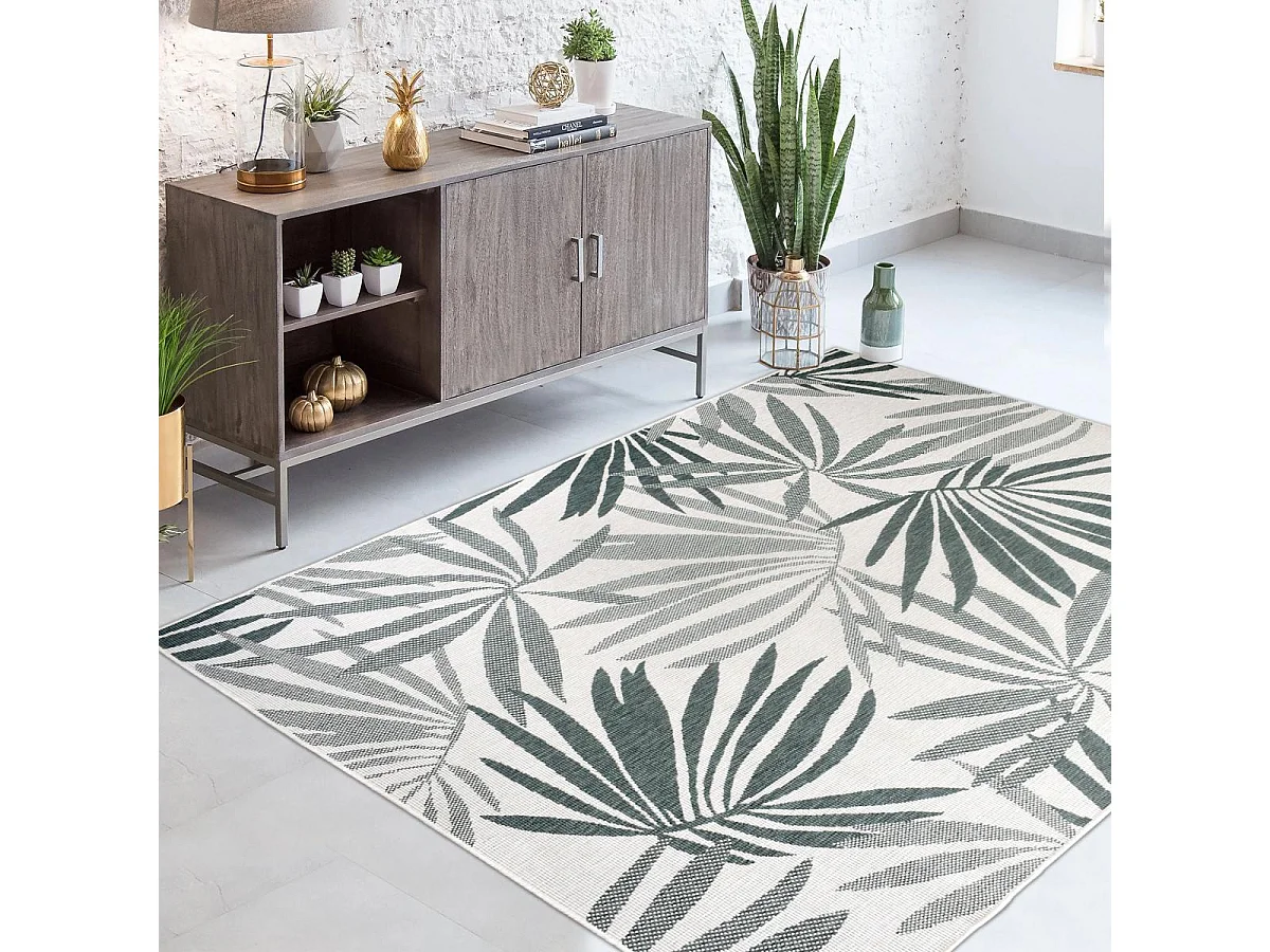 Tapis extérieur, kilim reversible 200x290 LYN2 AM REVERSIBLE vert et crème