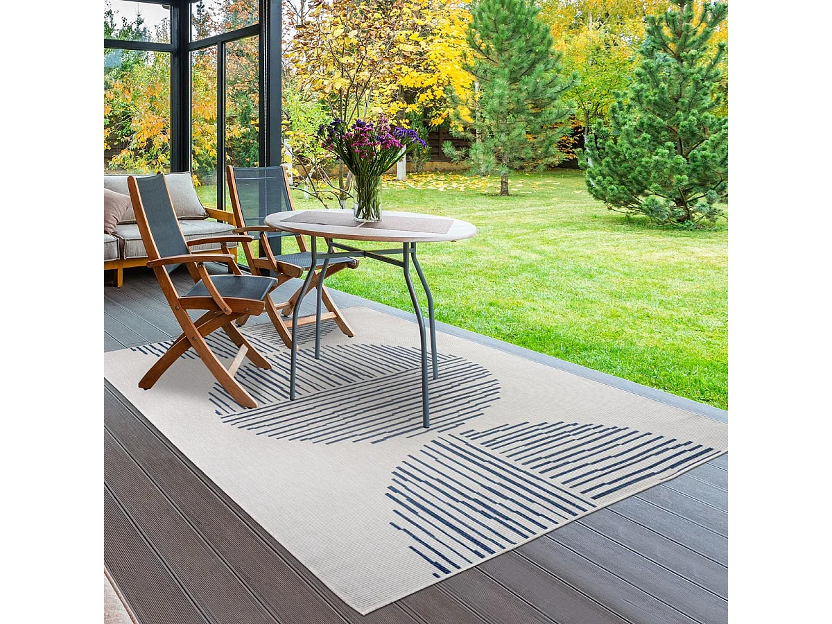 Tapis extérieur, kilim reversible 120x170 AV REVERSIBLE bleu et crème