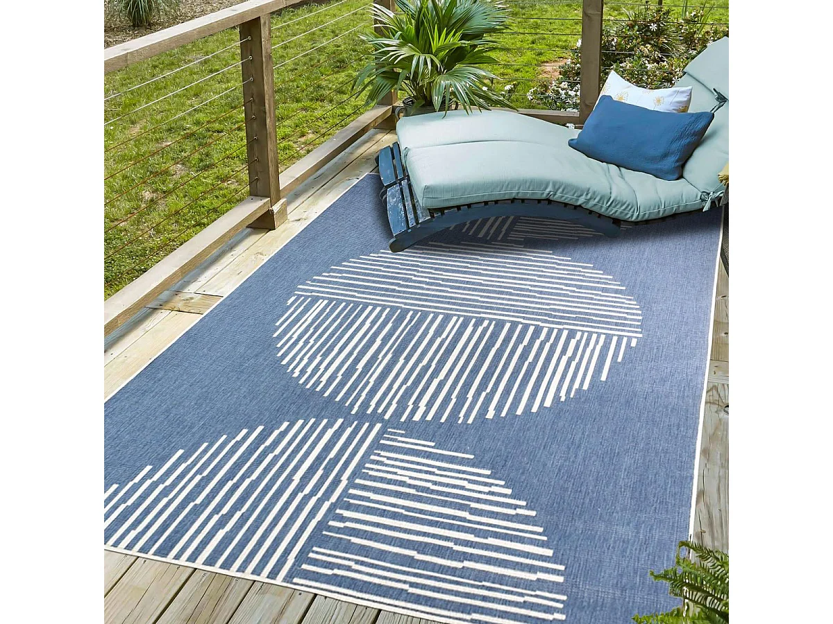Tappeto da esterno, kilim reversibile 120x170 EX1 TUM blu e crema