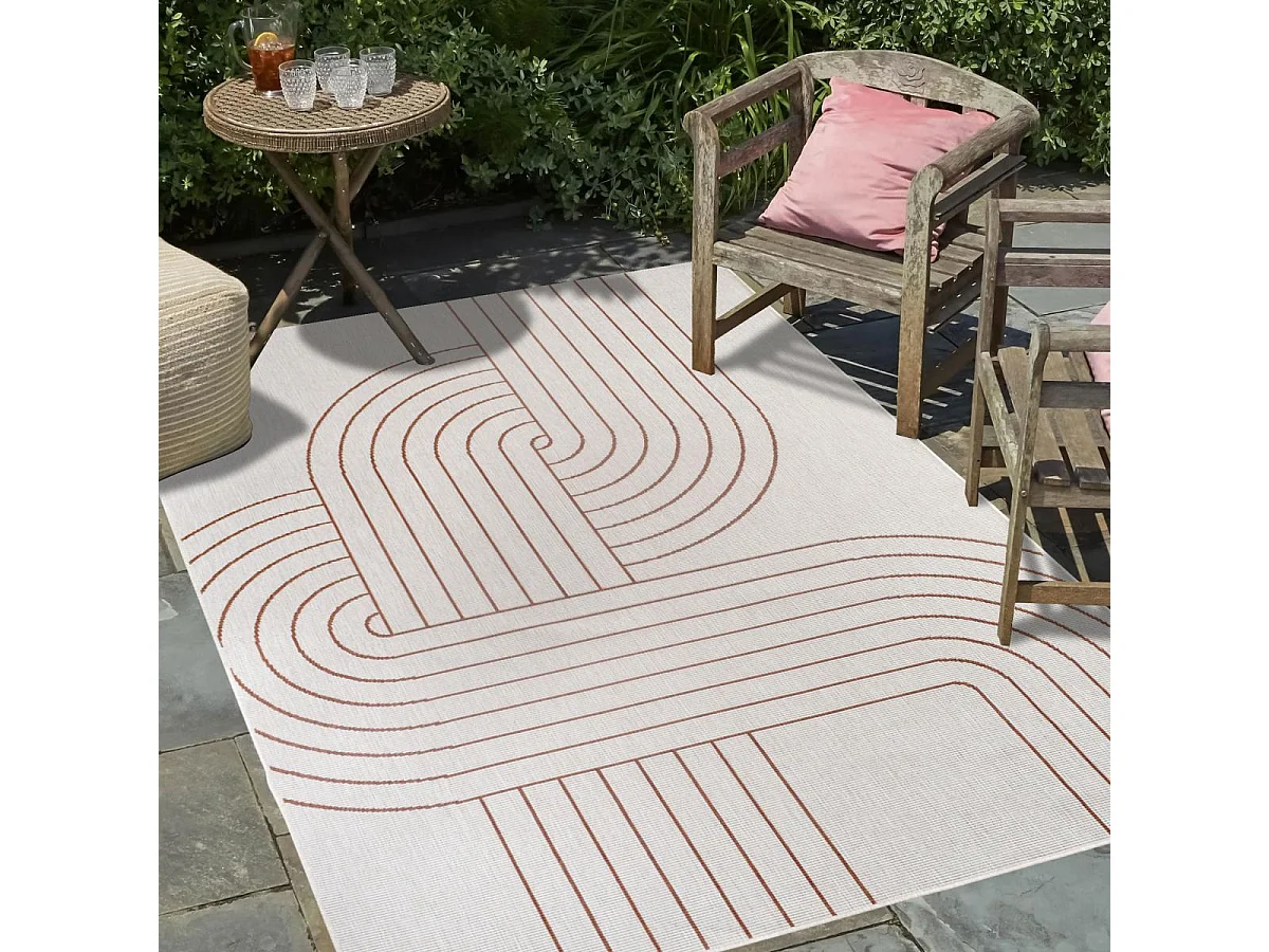 Tappeto da esterno, kilim reversibile 200x290 RUO REVERSIBILE terracotta e panna