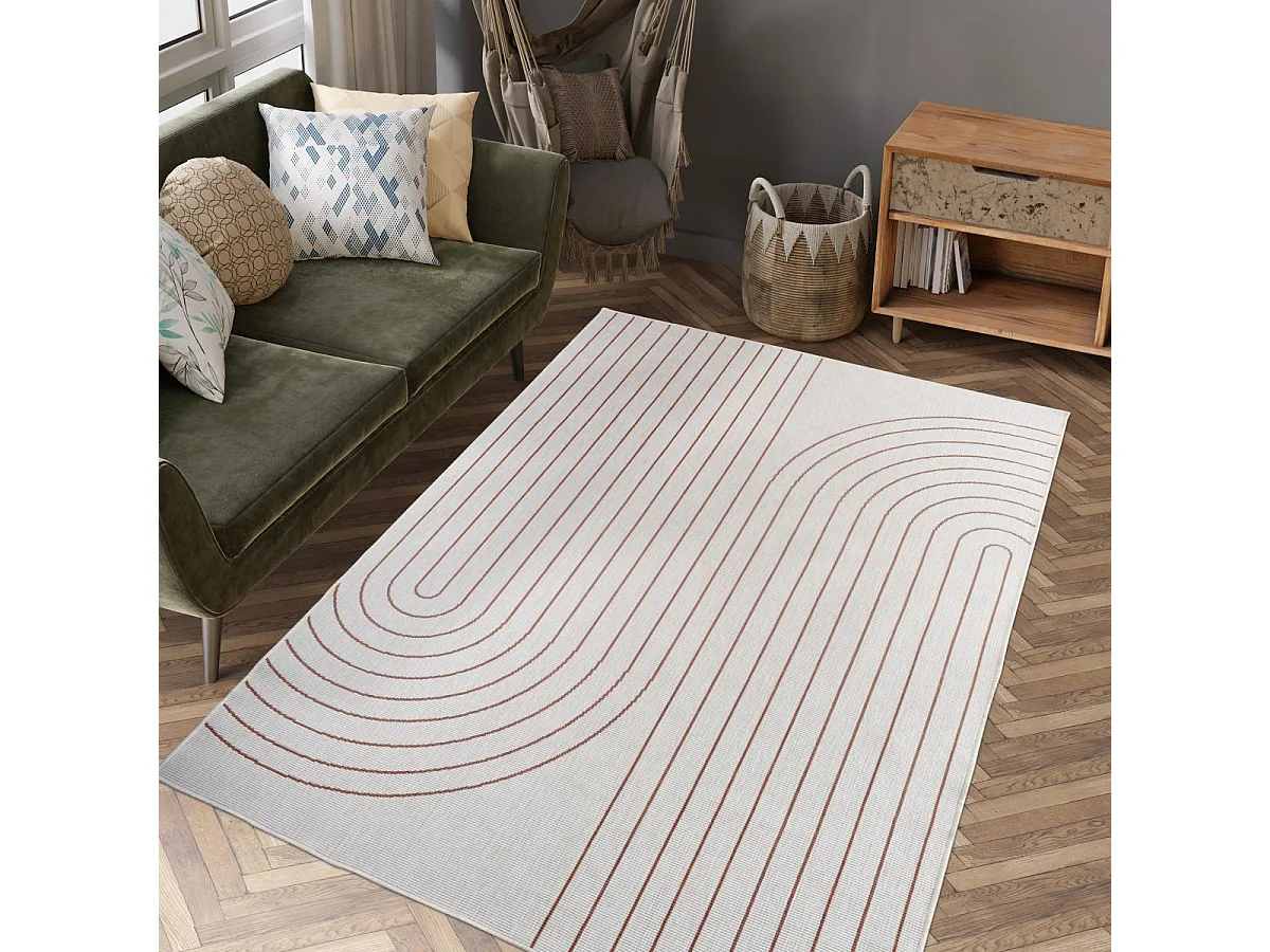 Tappeto da esterno, kilim reversibile 200x290 EX1 COUB Terracotta e crema