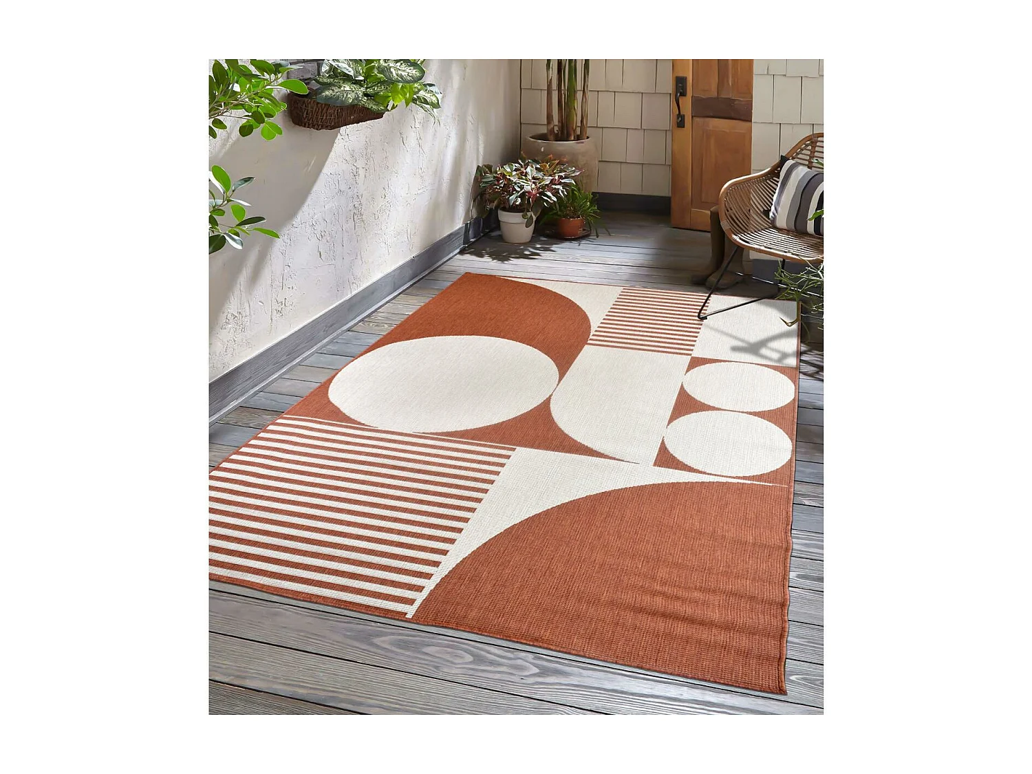 Tapis extérieur, kilim reversible 200x290 BI REVERSIBLE Terracota et crème