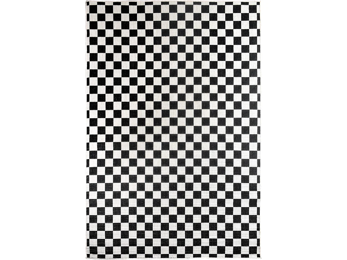 Tapis extérieur, kilim reversible 200x290 motif damier LYN2 X REVERSIBLE noir et blanc