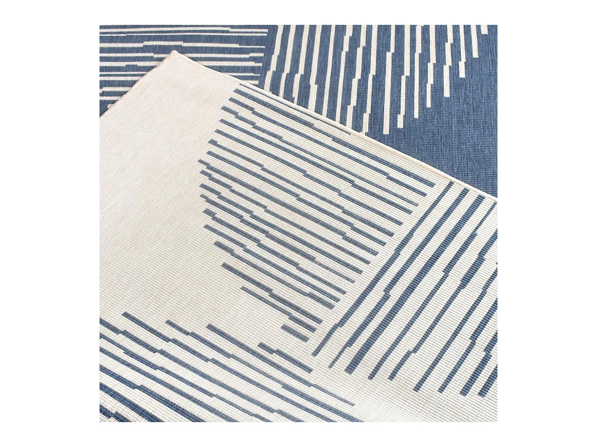 Tapis extérieur, kilim reversible 200x290 LYN2 BL REVERSIBLE bleu et crème