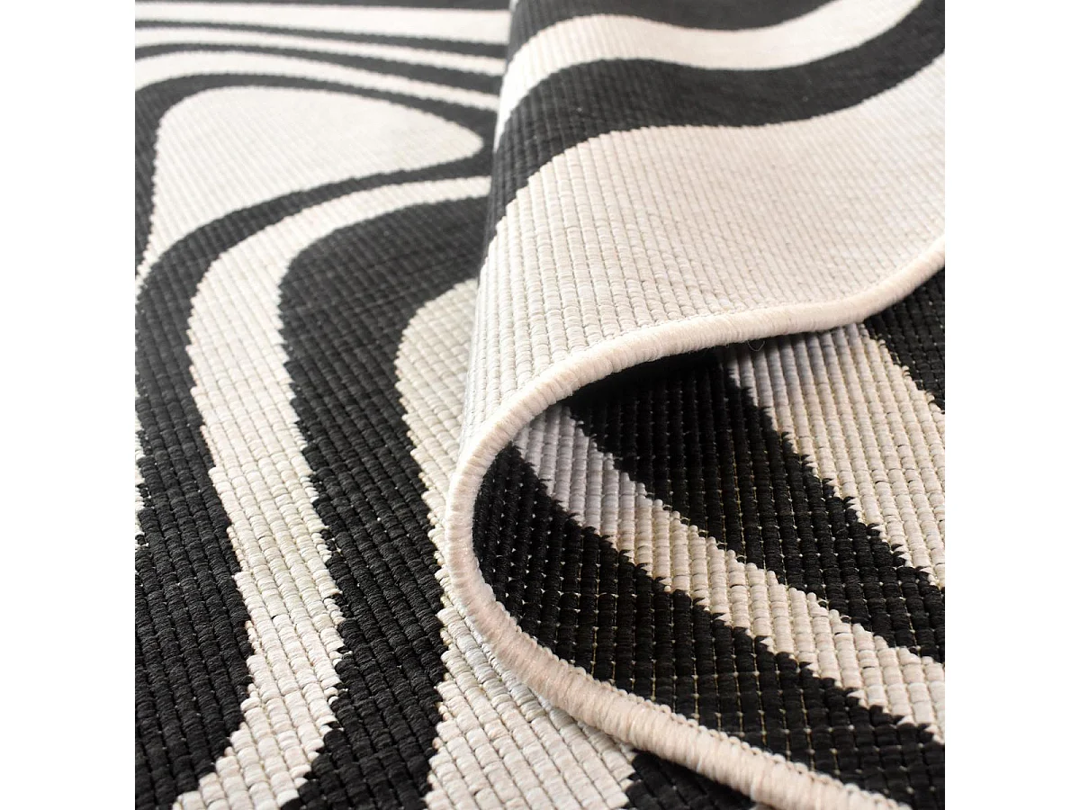 Tapis rond d'extérieur, kilim reversible 160x230 AL REVERSIBLE noir et blanc