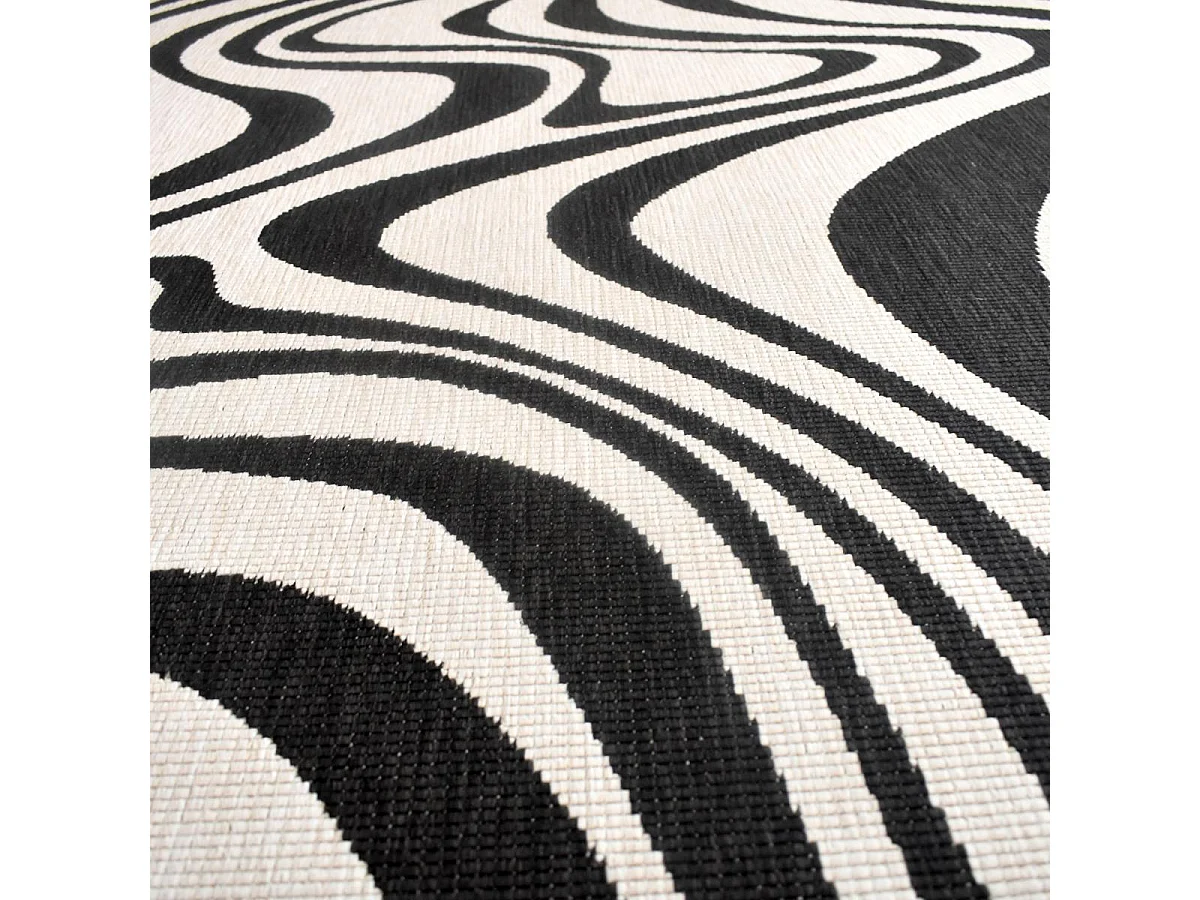 Tapis rond d'extérieur, kilim reversible 200x290 LYN2 W REVERSIBLE noir et blanc