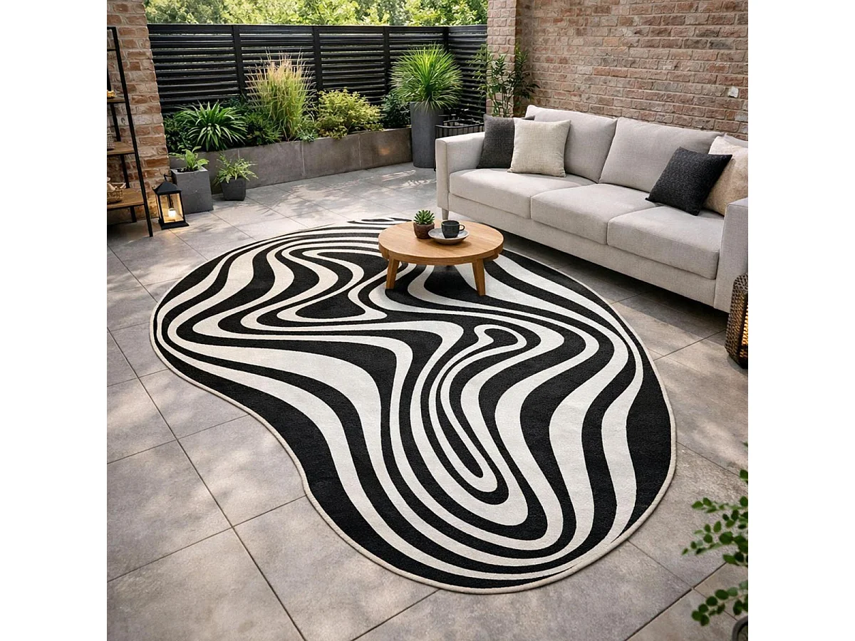 Tapis rond d'extérieur, kilim reversible 200x290 LYN2 W REVERSIBLE noir et blanc
