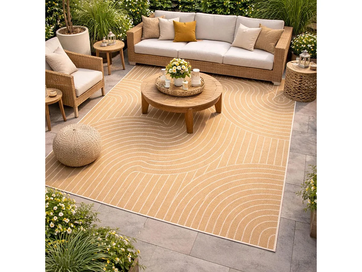Tappeto da esterno, kilim reversibile 160x230 EX1 RUOB giallo e panna