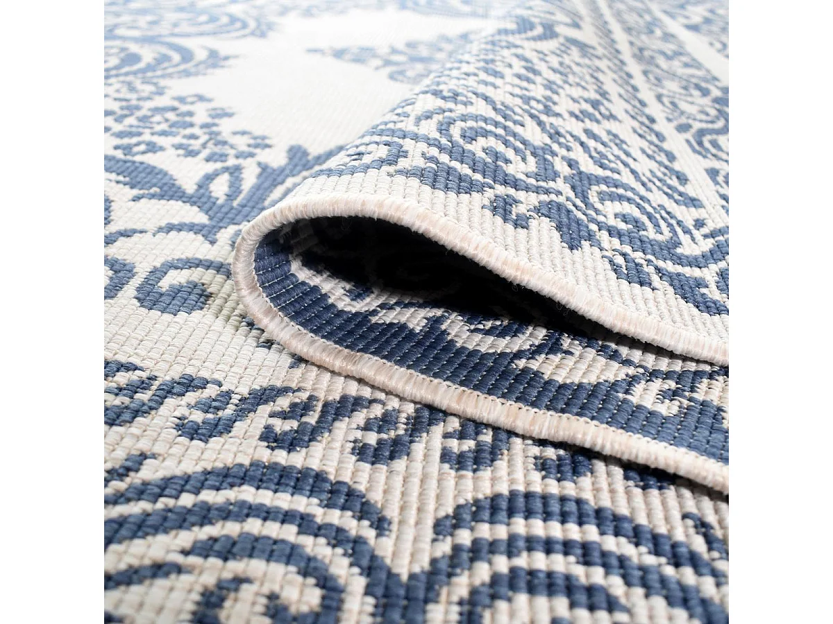 Tapis extérieur, kilim reversible 160x230 LYN2 O REVERSIBLE bleu et blanc