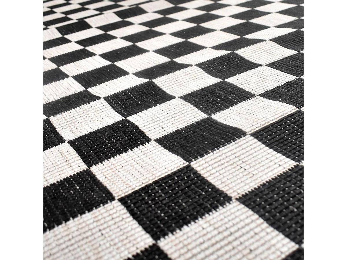 Tapis extérieur, kilim reversible 120x170 motif damier LYN2 X REVERSIBLE noir et blanc