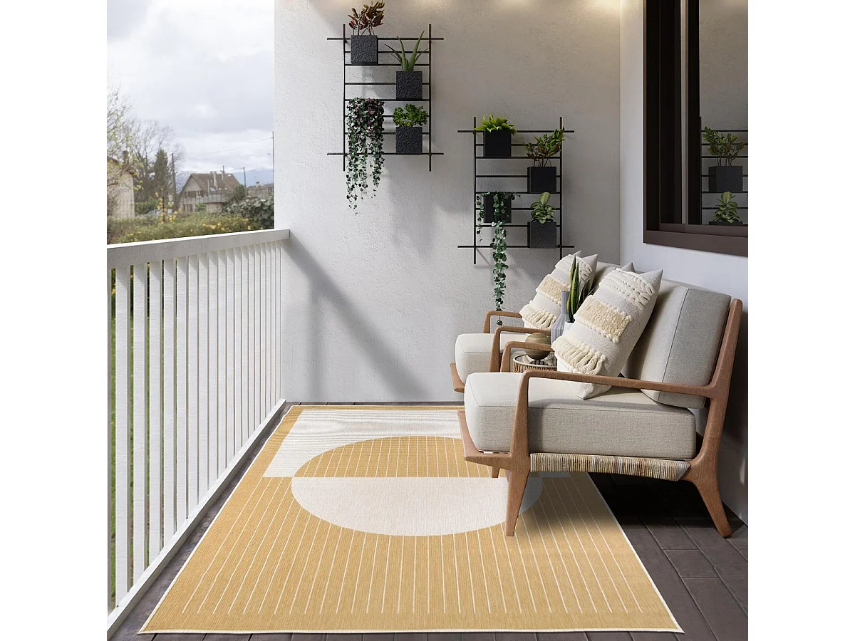 Tappeto da esterno, kilim reversibile 200x290 EX1 MONE giallo