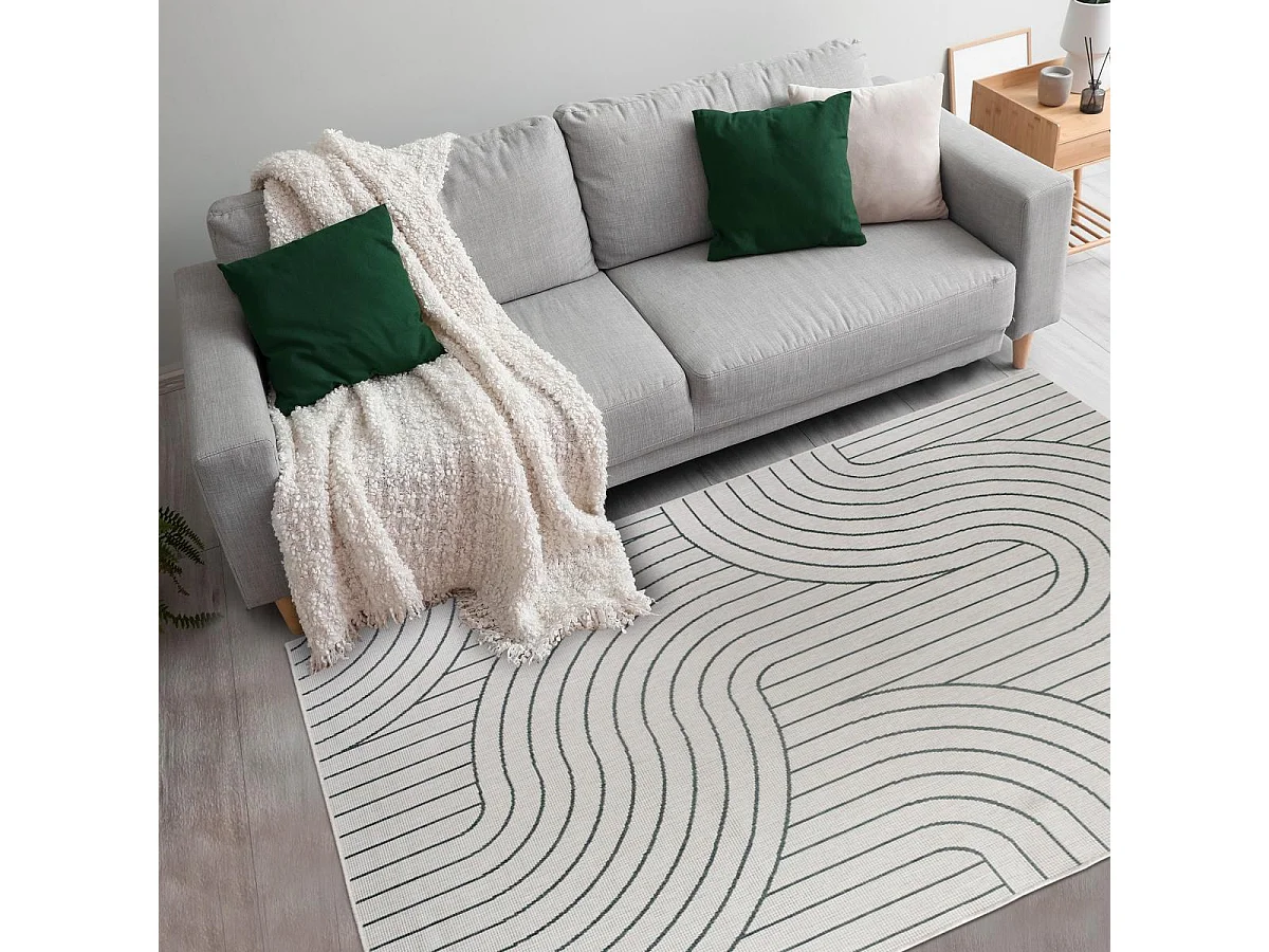 Tapis extérieur, kilim reversible 160x230 LYN2 U REVERSIBLE vert et crème