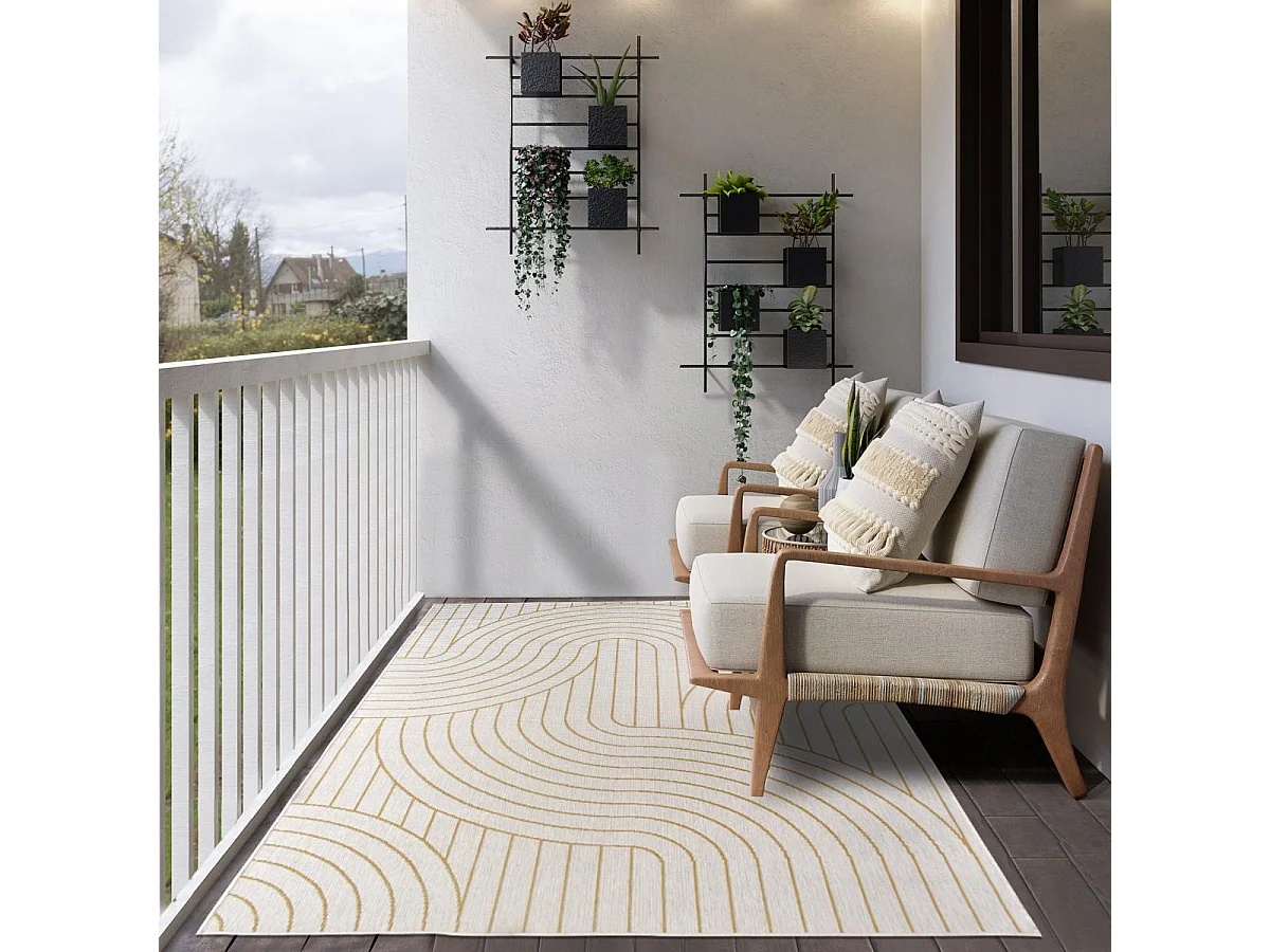 Tapis extérieur, kilim reversible 200x290 BC REVERSIBLE jaune et crème