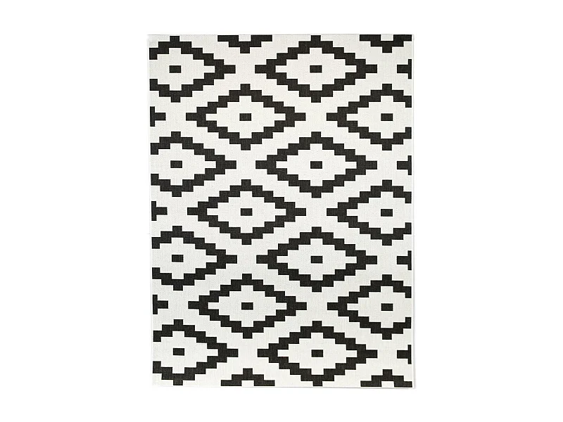 Tapis extérieur 160x213 tissé kilim crème et noir STALOW 10