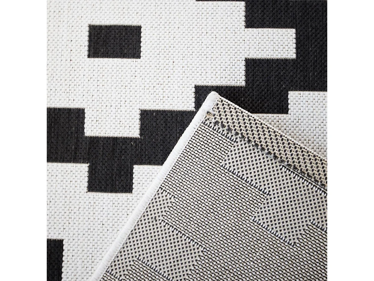 Tapis extérieur 160x213 tissé kilim crème et noir STALOW 10