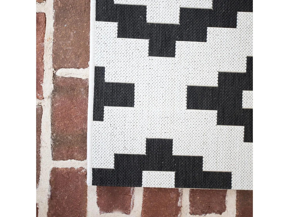 Tapis extérieur 160x213 tissé kilim crème et noir STALOW 10