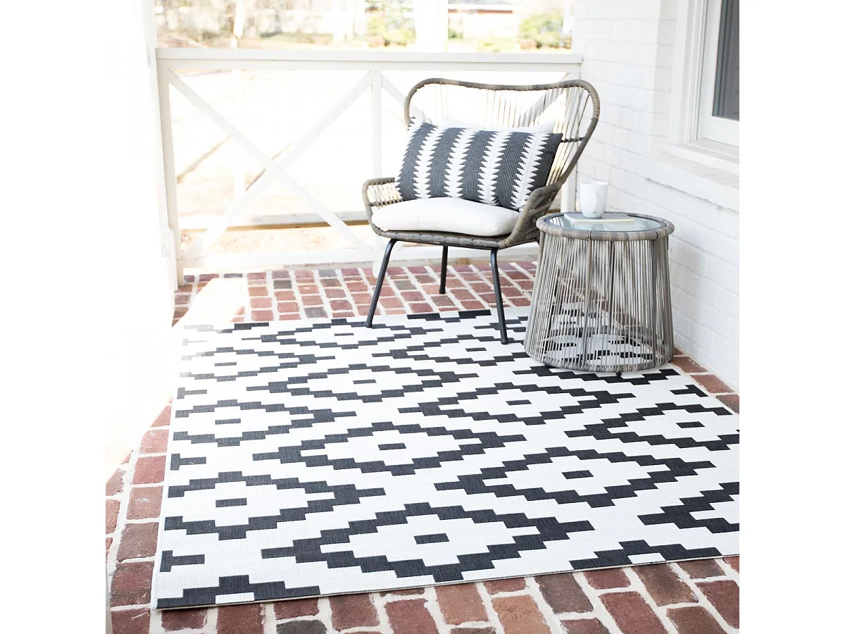 Tapis extérieur 160x213 tissé kilim crème et noir STALOW 10